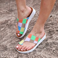 Women Casual Comfy Summer Vacation Colorblock Thumb Slippers