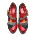  Genuine Leather Hook   Loop Comfy Retro Colorblock Floral Decor Mary Jane Heels