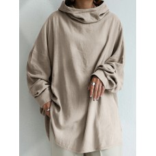 Women 100  Cotton Solid Color Wide Collar Button Cuffs Hoodie