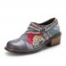  Genuine Leather Patchwork Comfy Side  zip Retro Low Heel Floral Shoes