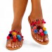 Large Size Summer Women Fur Ball Colorful Bohemian Comfy Flat Sandals