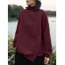 Women Rhombic Turtleneck Thic Full Sleeve Spliced Irregular Hem Pullover Sweatshirt