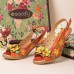  Retro Yellow Flower Hand  Painting Comfy Buckle Heeled Sandals