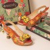  Retro Yellow Flower Hand  Painting Comfy Buckle Heeled Sandals
