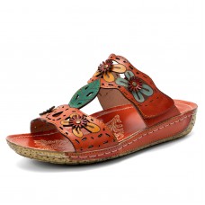  Casual Vacation Hollow Out Flowers Decoration Bohemian Backless Slip On Sandals For Women