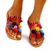 Large Size Summer Women Fur Ball Colorful Bohemian Comfy Flat Sandals