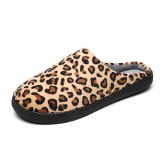 Men Leopard Cotton Warm Non Slip Wearable Sole Slip  on Home Slipper