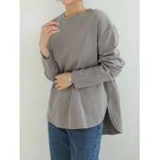 Women Long Sleeve Loose Solid Side Fork High Low Casual Pullover Sweatshirt