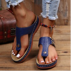 Plus Size Women Casual Comfy Summer Vacation Clip Toe Handmade Stitching Wedges Slippers