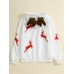Women Christmas Printed Antler Fleece Thick Casual Hooded Sweatshirt